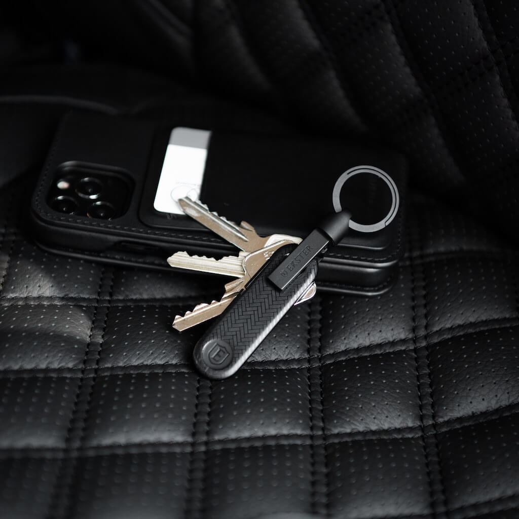 White Grid Leather Keychain